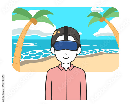 VR　観光　海　男性