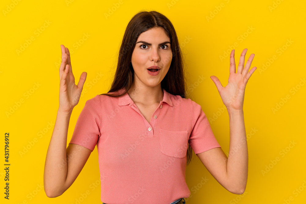 Young caucasian woman isolated on yellow background having an idea, inspiration concept. Young caucasian woman isolated on yellow background having an idea, inspiration concept.