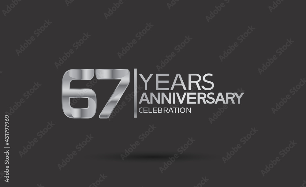 67 years anniversary logotype with silver color isolated on black background. vector can be use for company celebration purpose
