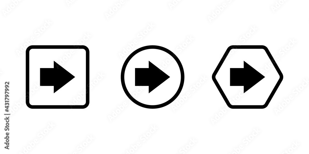 Arrows in geometric shapes. Set of arrow pointers to the right. Vector set of black arrows. Vector illustration. Arrows in geometric shapes. Set of arrow pointers to the right. Vector set of black arrows. Vector illustration.