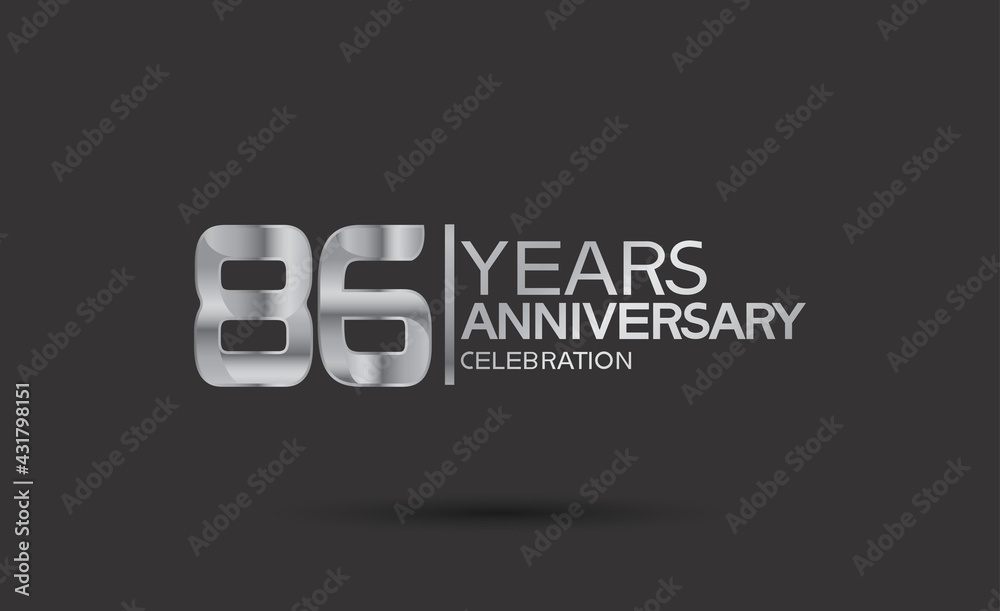 86 years anniversary logotype with silver color isolated on black background. vector can be use for company celebration purpose