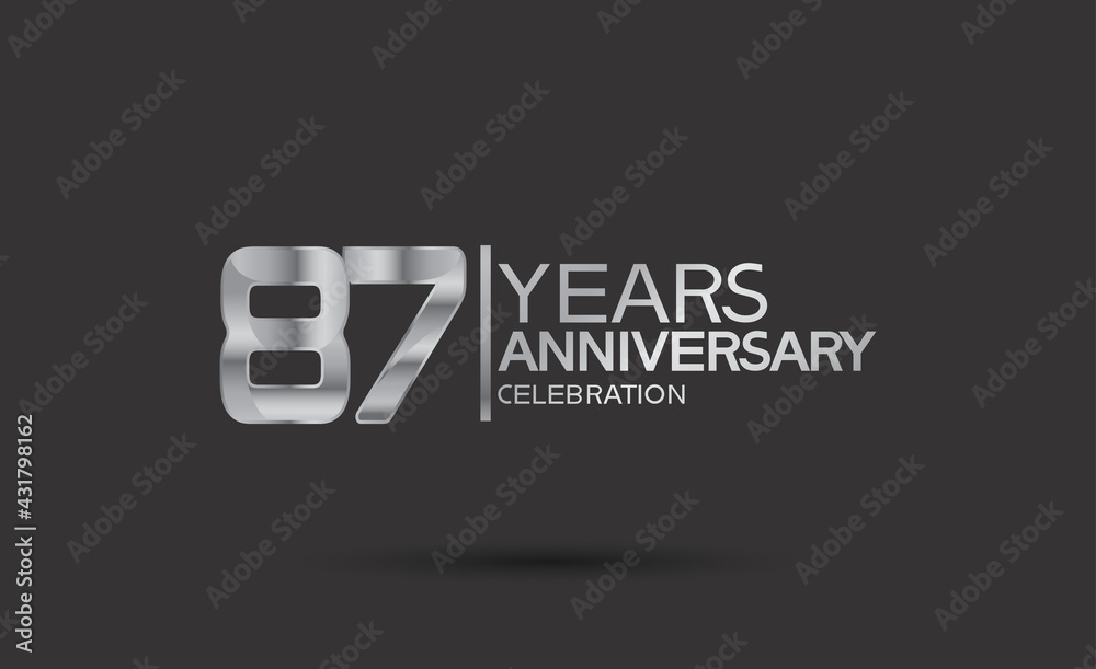 87 years anniversary logotype with silver color isolated on black background. vector can be use for company celebration purpose
