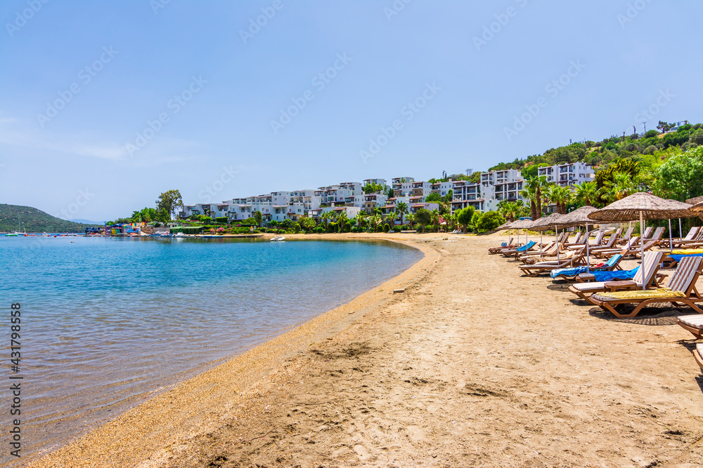 Ortakent Bay and beach view in Bodrum. Bodrum is populer tourist destination in Turkey.