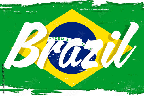 Brasil, flag of Brazil, banner with grunge brush