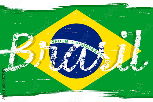 Brasil, flag of Brazil, banner with grunge brush