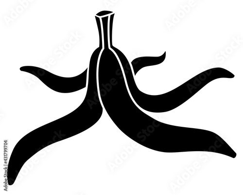 Banana peel - black vector silhouette for logo or pictogram. Banana peels, ponytail stalk - silhouette for identity, icon or sign.