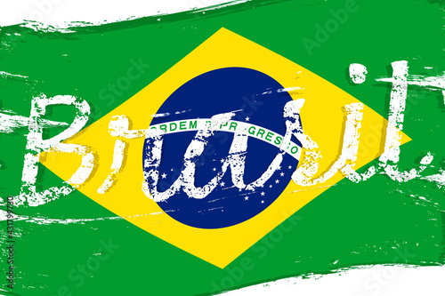 Brasil, flag of Brazil, banner with grunge brush