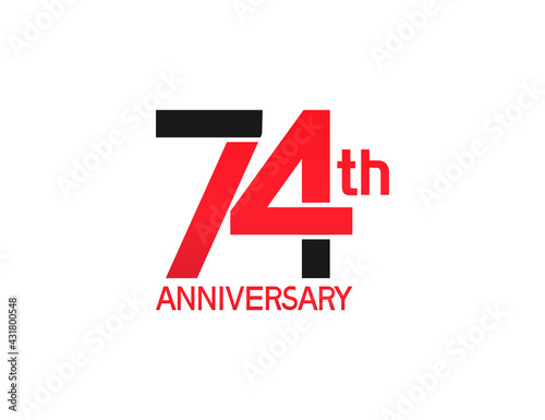 74 years anniversary logotype with black and red combination color isolated on white background. vector for template party and company celebration