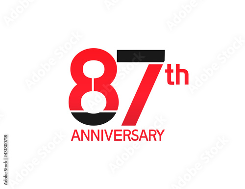 87 years anniversary logotype with black and red combination color isolated on white background. vector for template party and company celebration