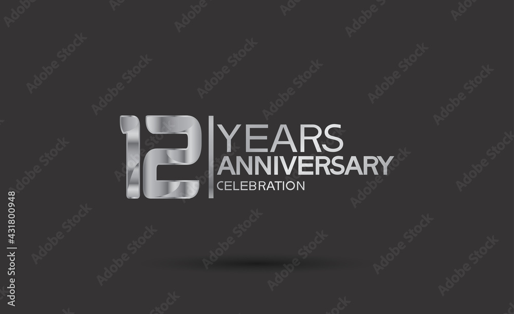 12 years anniversary logotype with silver color isolated on black background. vector for template party and company celebration