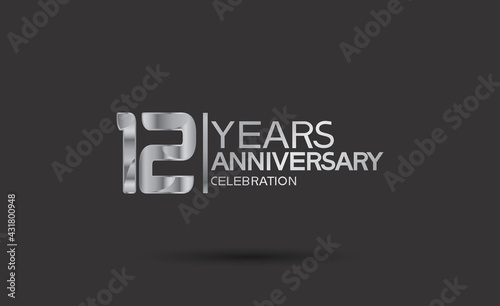 12 years anniversary logotype with silver color isolated on black background. vector for template party and company celebration