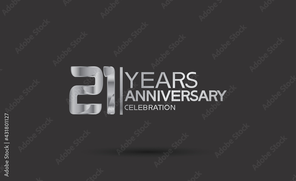 21 years anniversary logotype with silver color isolated on black background. vector for template party and company celebration