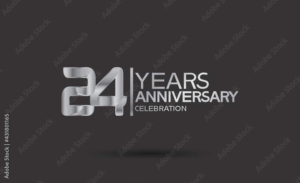 24 years anniversary logotype with silver color isolated on black background. vector for template party and company celebration