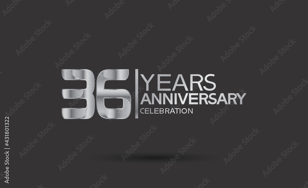 36 years anniversary logotype with silver color isolated on black background. vector for template party and company celebration