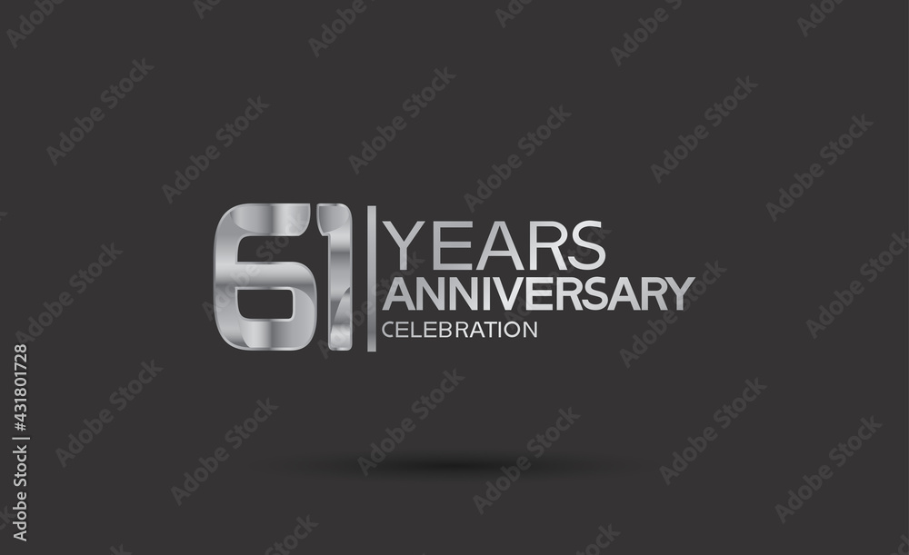 61 years anniversary logotype with silver color isolated on black background. vector for template party and company celebration