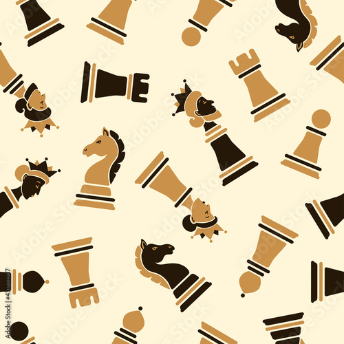 Chess pieces pattern. Seamless strategy game vector background.