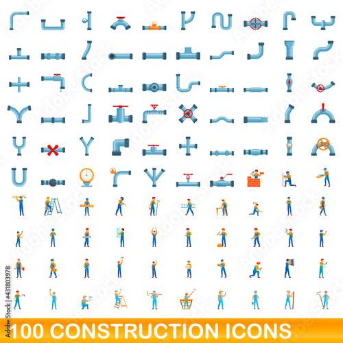 100 construction icons set. Cartoon illustration of 100 construction icons vector set isolated on white background