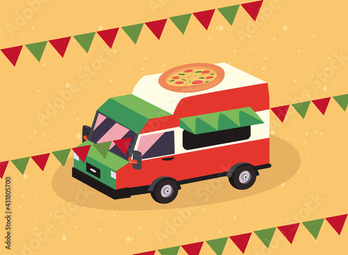 pizza truck with banners