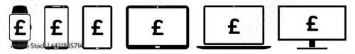 Display Pound, Currency, Money, finance Icon Devices Set | Web Screen Device Online | Laptop Vector Illustration | Mobile Phone | PC Computer Smartphone Tablet Sign Isolated