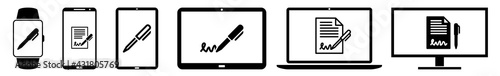 Display Contract, Pen, Signing, Signature, Sign Icon Devices Set | Web Screen Device Online | Laptop Vector Illustration | Mobile Phone | PC Computer Smartphone Tablet Isolated