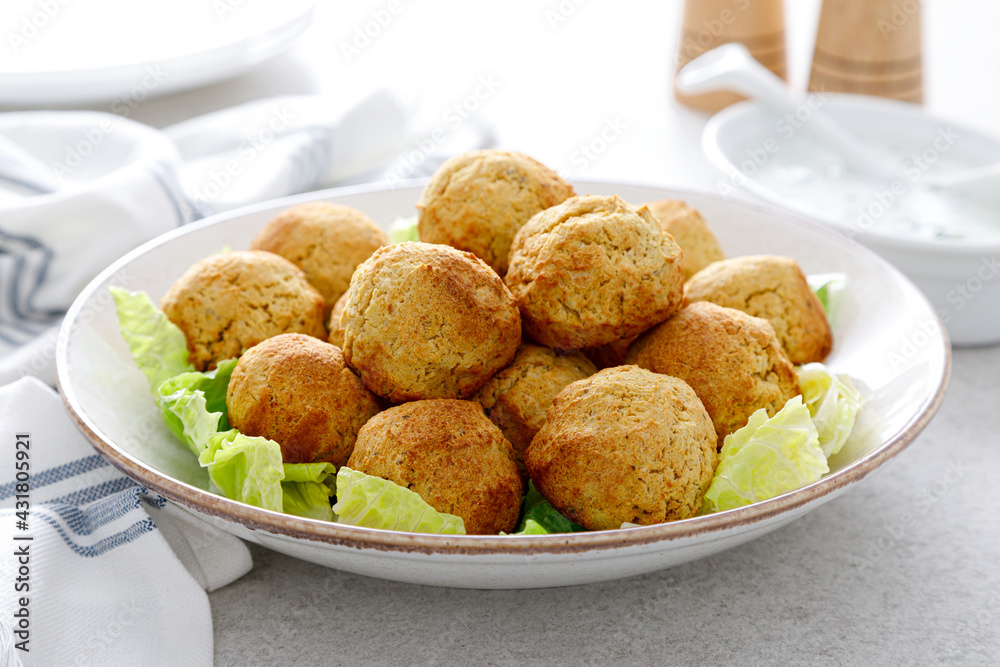 Falafel with greek yogurt sauce tzatziki, mediterranean cuisine Falafel with greek yogurt sauce tzatziki, mediterranean cuisine