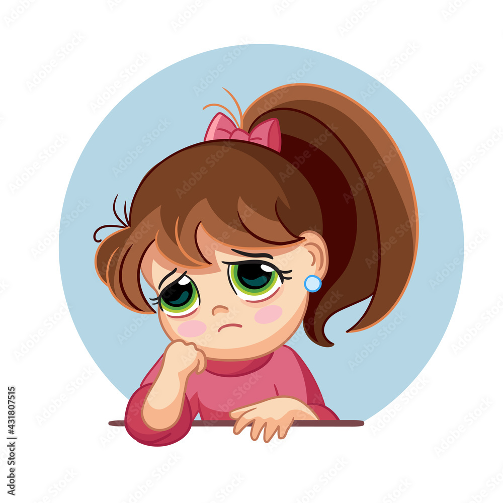 Cartoon sad girl face emotion vector illustration Stock Vector ...