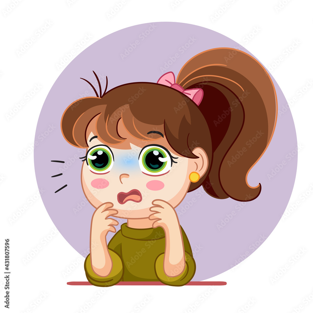 Cartoon scared girl face emotion vector illustration Cartoon scared girl face emotion vector illustration