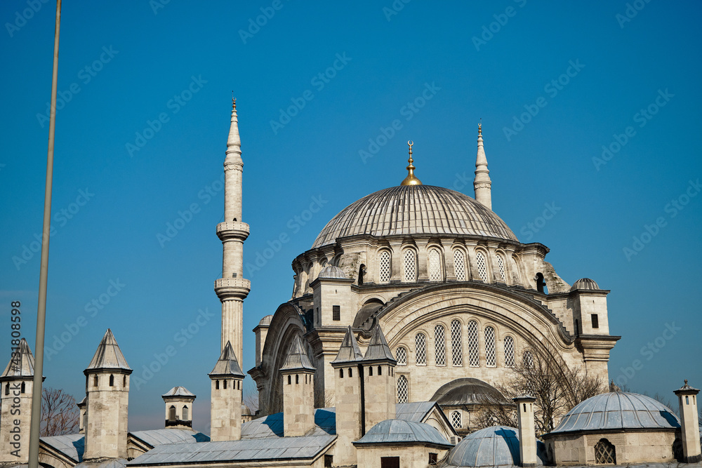 Naklejka premium Istanbul a mosque in beyazit way istanbul nuruosmaniye mosque. Islamic architecture details on the magnificent mosque