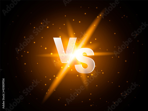 Vector stock illustration. Game competition. Versus letters with golden shiny sparkles
