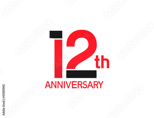 12 years anniversary logotype with black and red combination color isolated on white background. vector for template party and company celebration
