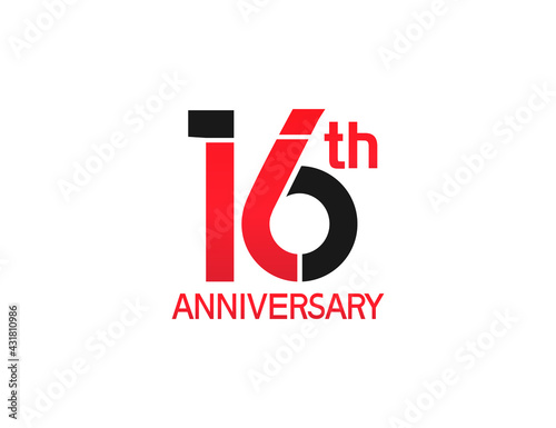 16 years anniversary logotype with black and red combination color isolated on white background. vector for template party and company celebration