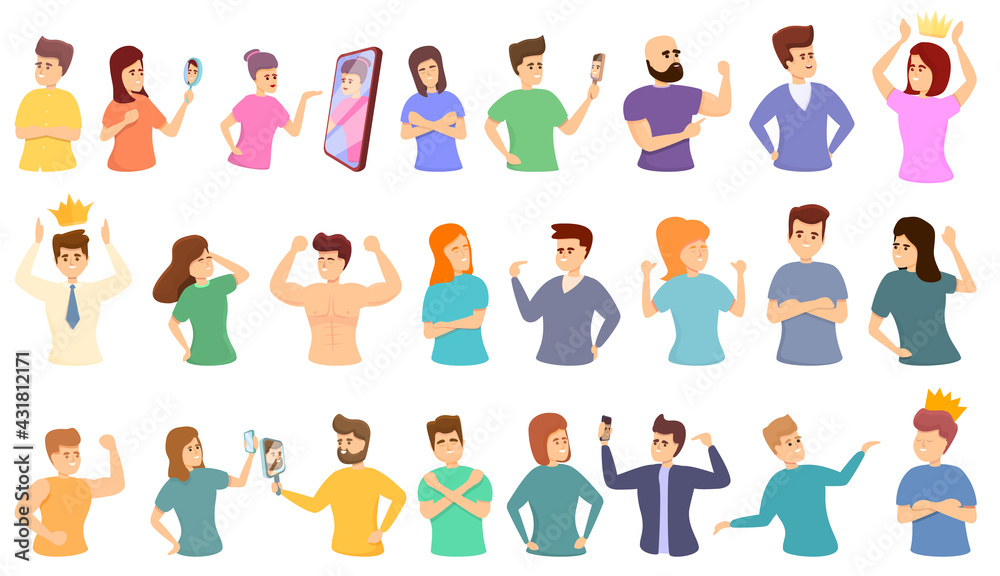Narcissism icons set. Cartoon set of narcissism vector icons for web design Narcissism icons set. Cartoon set of narcissism vector icons for web design