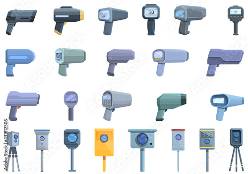 Speed radar icons set. Cartoon set of speed radar vector icons for web design