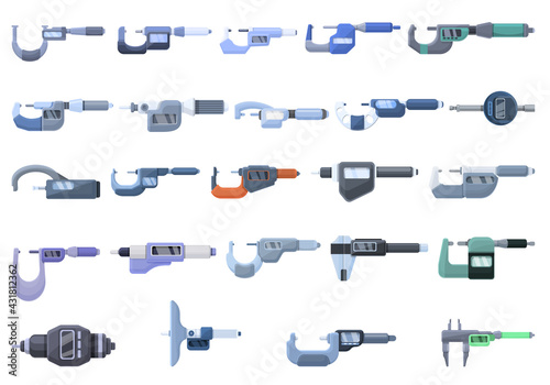 Digital micrometer icons set. Cartoon set of digital micrometer vector icons for web design