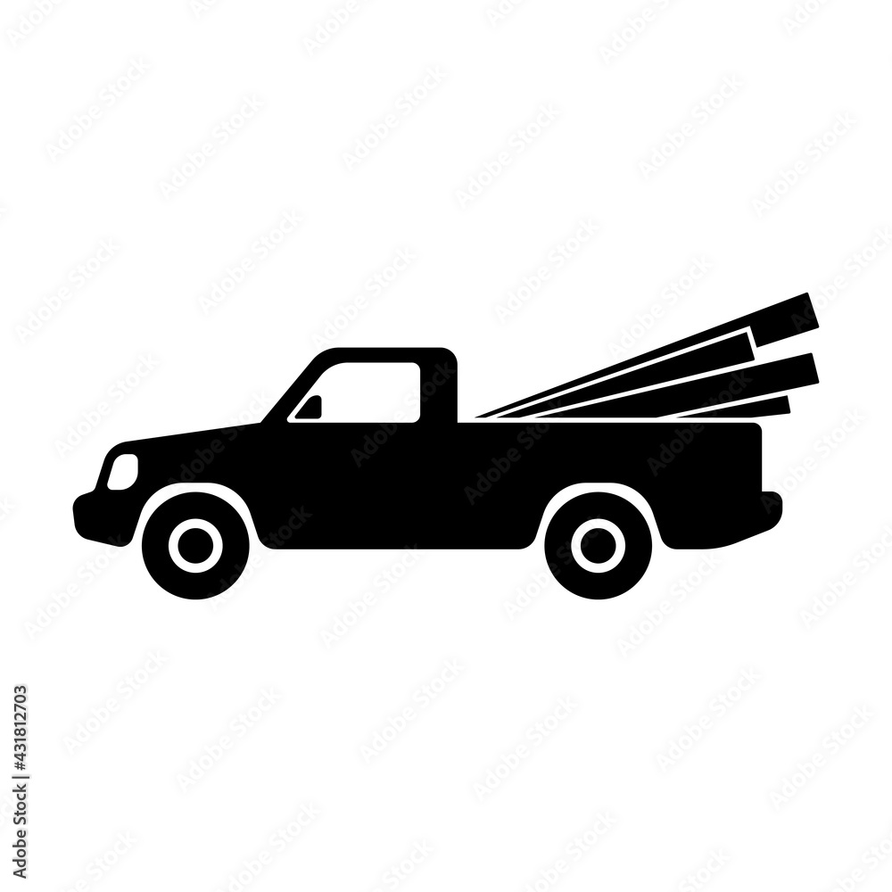 Pickup truck icon. Black silhouette. Side view. Vector simple flat graphic illustration. The isolated object on a white background. Isolate.