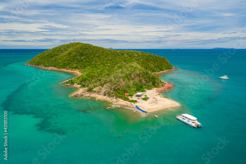 Aerial view of beautiful ocean and the island in Sattahip, Chonburi province of Thailand. photo