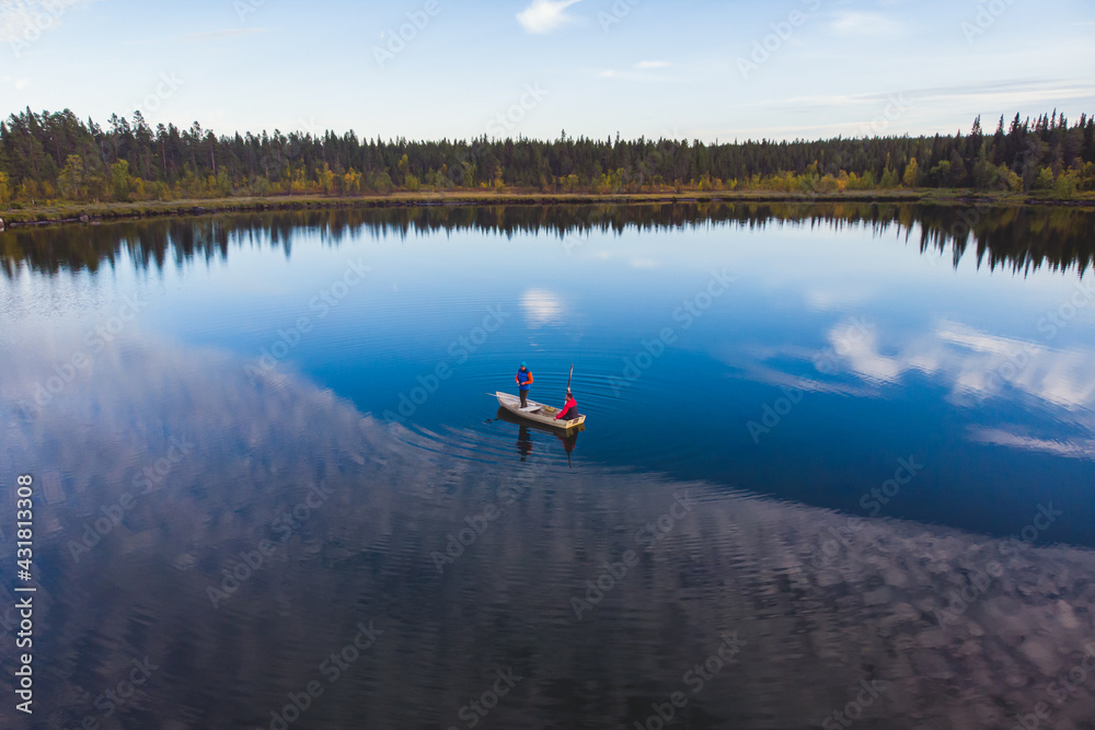 Swedish autumn fall vibrant landscape, Kurravaara in Norrbotten county, Kiruna Municipality, Northern Sweden