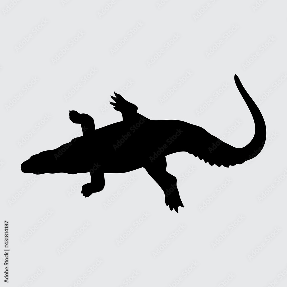 Crocodile Silhouette, Crocodile Isolated On White Background