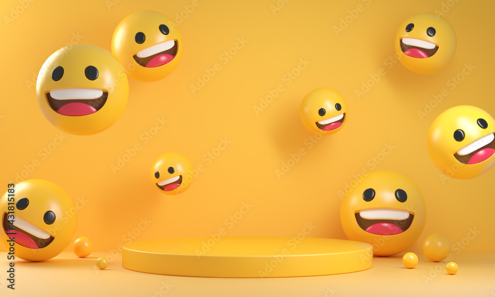 custom made wallpaper toronto digitalMinimal Yellow Podium With Laugh Smile 3d Emotion Icon Reaction Face Cute Social Media Concept Abstract Background Render