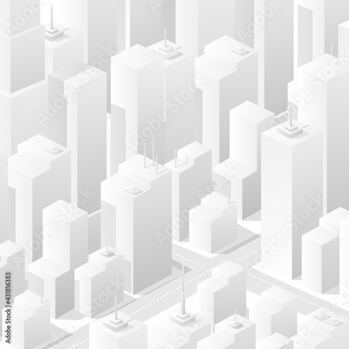 City white bleached isometric map, consisting of skyscrapers