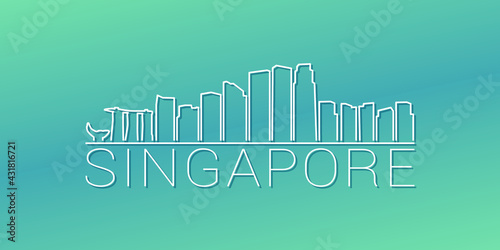 Singapore Skyline Linear Design. Flat City Illustration Minimal Clip Art. Background Gradient Travel Vector Icon.