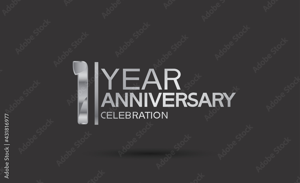 1 year anniversary logotype with silver color isolated on black background. vector can be use for party, company special event and celebration moment