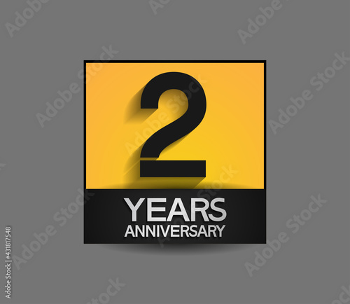2 years anniversary in square yellow and black color composition for celebration moment