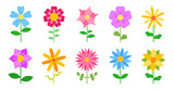 Vector flat flowers on stems in retro style, for the decor of postcards, advertising brochures of children clothing, dishes, for room decoration