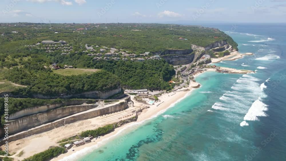 Aerial Drone 4K High Altitude Shot of Beach With Pirate Ship Coastline Crystal Clear Water Waves Crashing Onshore Surrounded By Massive Rock Cliffs in Asia Aerial Drone 4K High Altitude Shot of Beach With Pirate Ship Coastline Crystal Clear Water Waves Crashing Onshore Surrounded By Massive Rock Cliffs in Asia