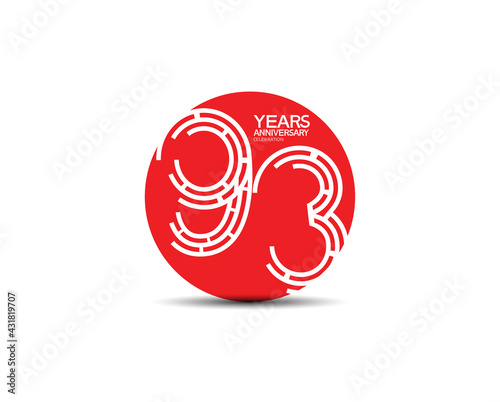 93 years anniversary design with labyrinth style inside red circle for celebration