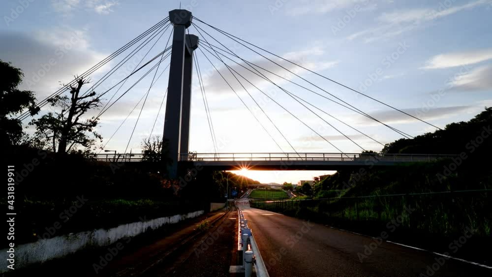 Tokyo,Japan-May 5, 2021: Ipponsugi-bashi bridge at sunrise in Tama city, Tokyo, Japan
