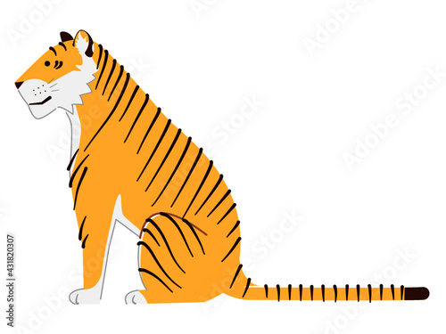 座るトラのイラスト 横