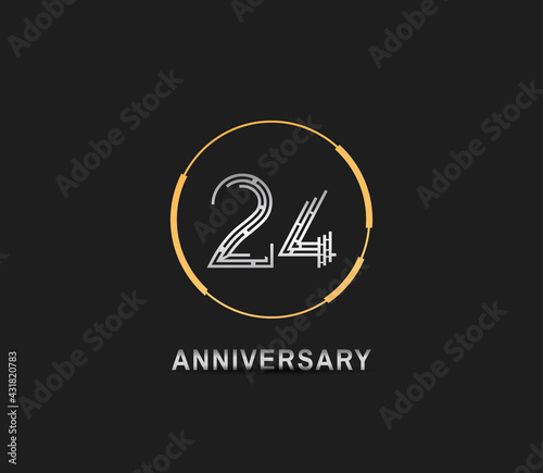 24 anniversary logotype with silver number and golden ring isolated on black background. vector can be use for party  company special event and celebration moment