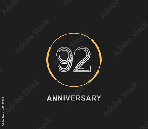 92 anniversary logotype with silver number and golden ring isolated on black background. vector can be use for party  company special event and celebration moment